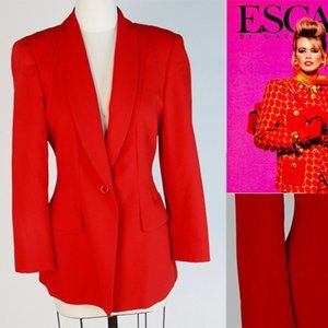 Vintage 90s Escada Red Wool Twill Tailored Riding Jacket Blazer SZ 40 Medium